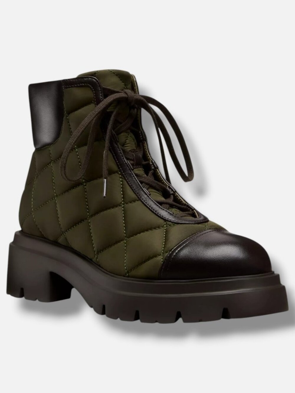 Stuart Weitzman Women's Green Hudson Quilted Lace-Up Boots Shoes Size 6.5B